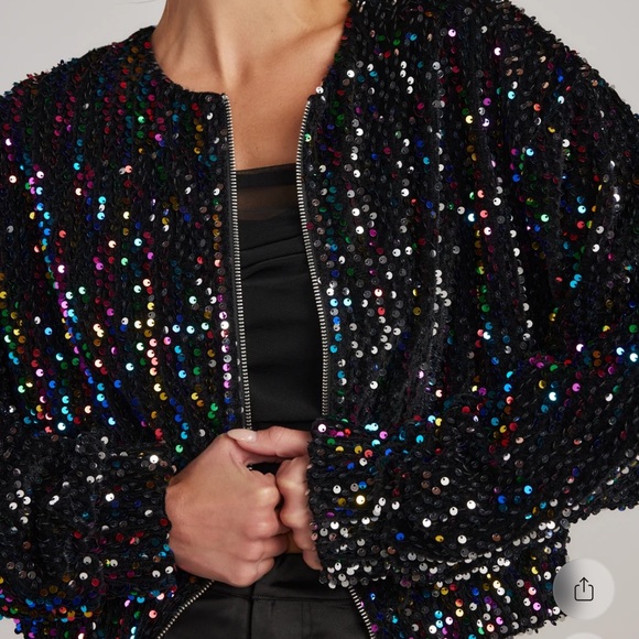 12th Tribe Multicolor Sequin Bomber Jacket - Picture 3 of 4